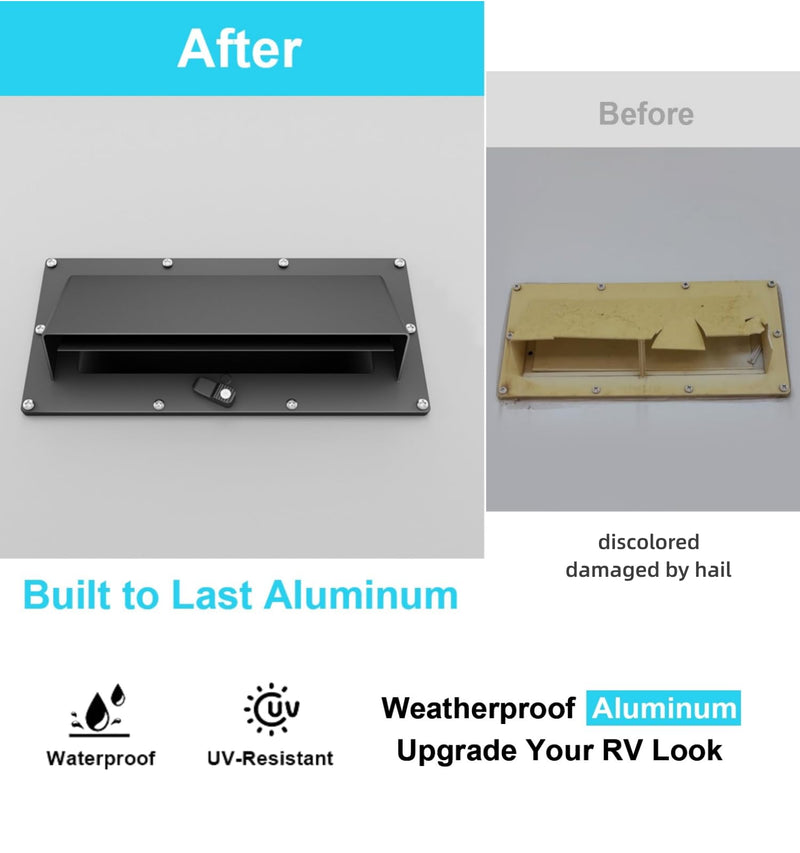 Aluminum RV Exhaust Range Hood Vent Cover with Adjustable Collar Depth Locking Damper Camper Stove Microwave Exterior Sidewall Ventilation Replacement Kit for Trailer Motorhome (Black) Black