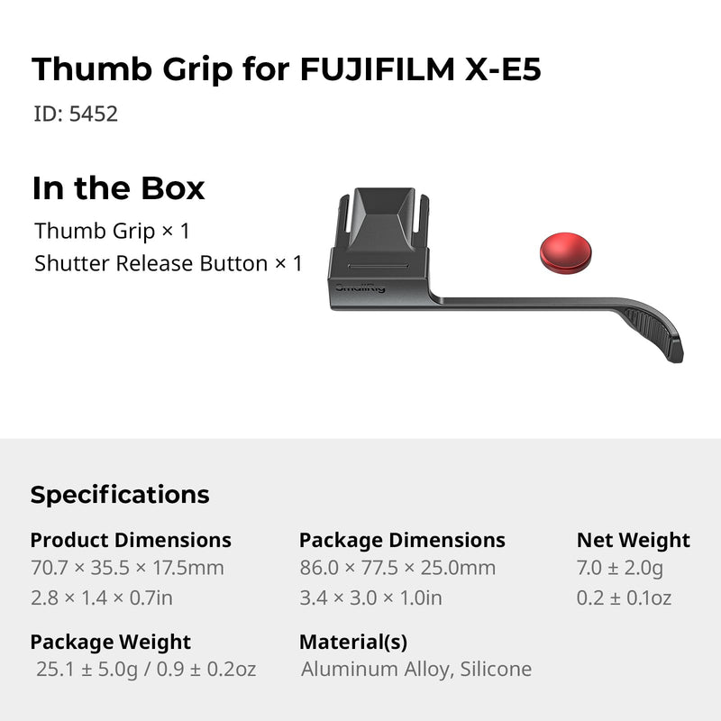 SMALLRIG Thumb Grip with Hot Shoe Cover for FUJIFILM X-E5 (Black) - 5452 Black