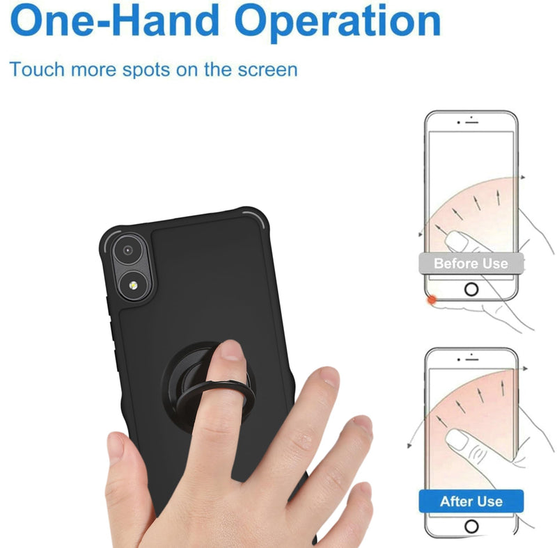 jioeuinly Case Compatible for BLU X5+ Plus Phone Case Cover [with Tempered Glass Screen Protector][ 2MM Thickening Super Protection][Ring Support] Black