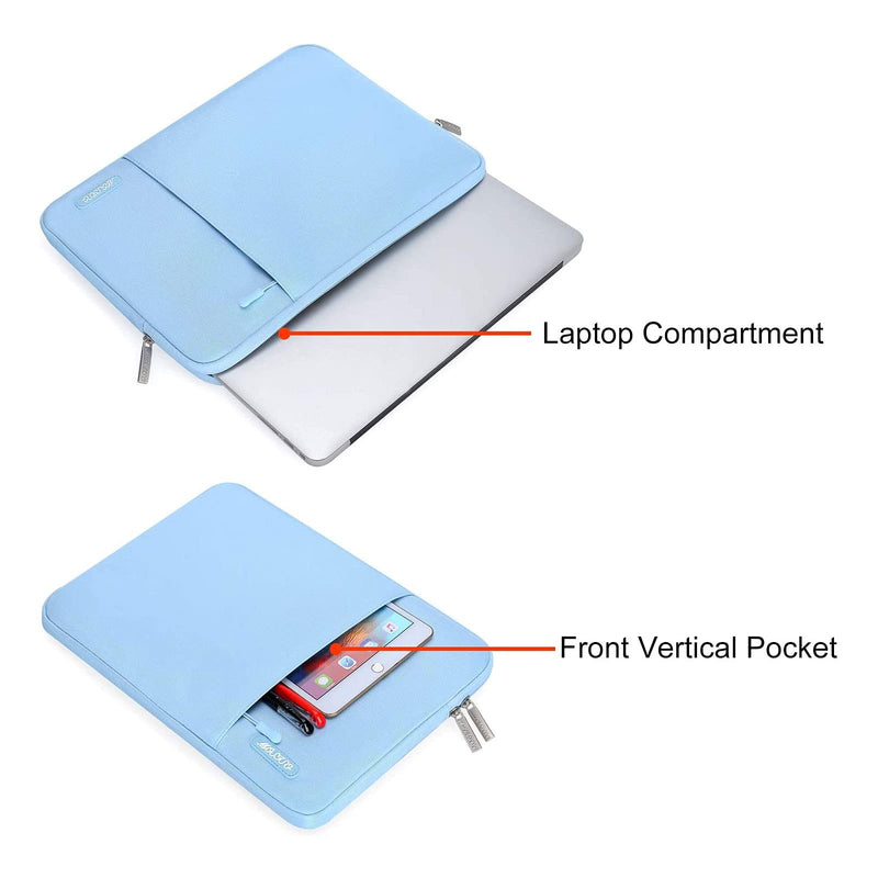 MOSISO Laptop Sleeve Bag Compatible with MacBook Air/Pro, 13-13.3 inch Notebook, Compatible with MacBook Pro 14 inch M3 M2 M1 Chip Pro Max 2024-2021, Polyester Vertical Case with Pocket, Air Blue 13.3 inch