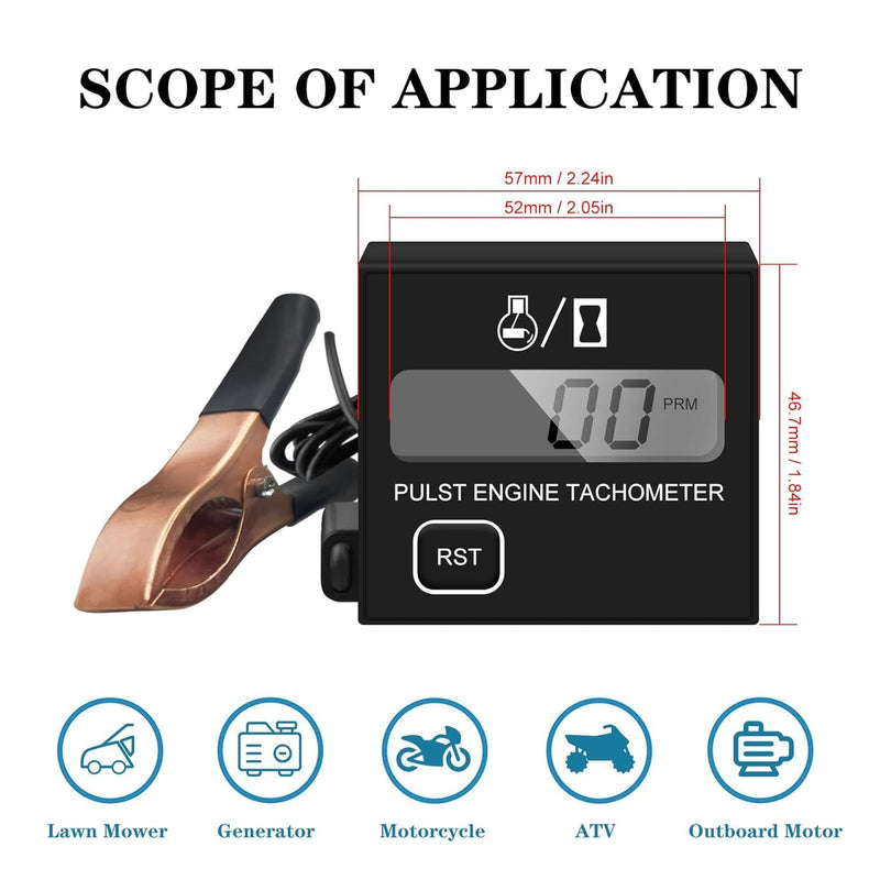 Digital Chainsaw Tachometer Small Engine Tachometer Digital Display Pulse Speedometer Motorcycle Electronic Tachometer for Engine Chain Saw Cropper Generator Lawn Mower RV ATV (W1) W1