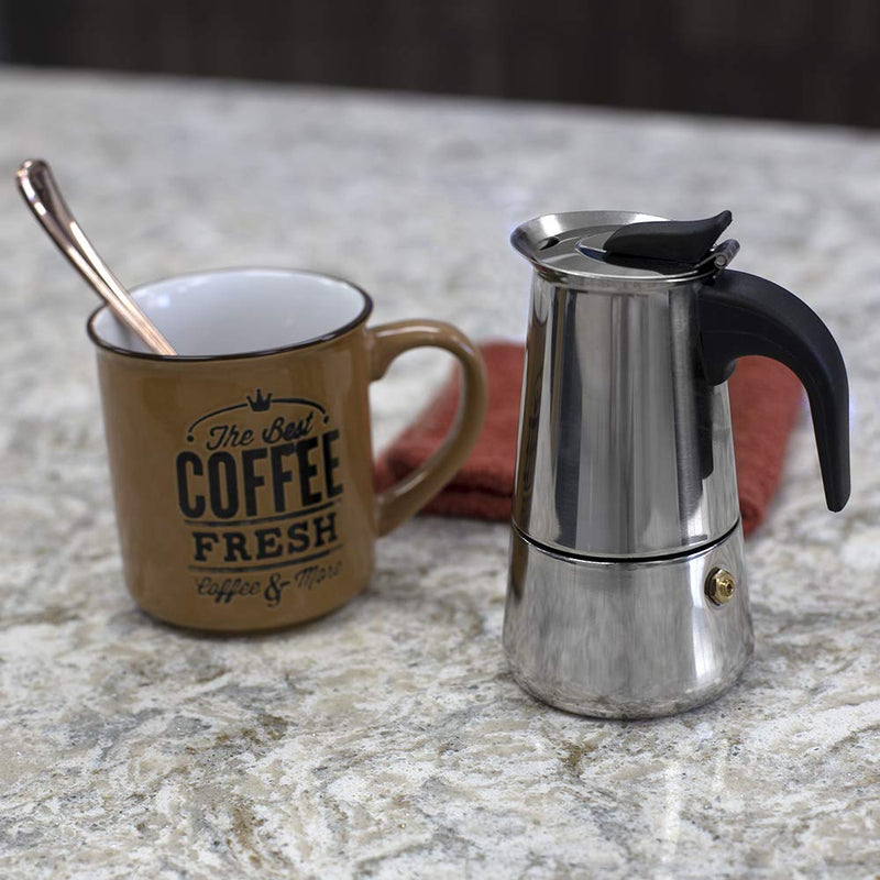 Home Basics EM00248 2 Cup Stainless Steel Espresso Maker, Silver