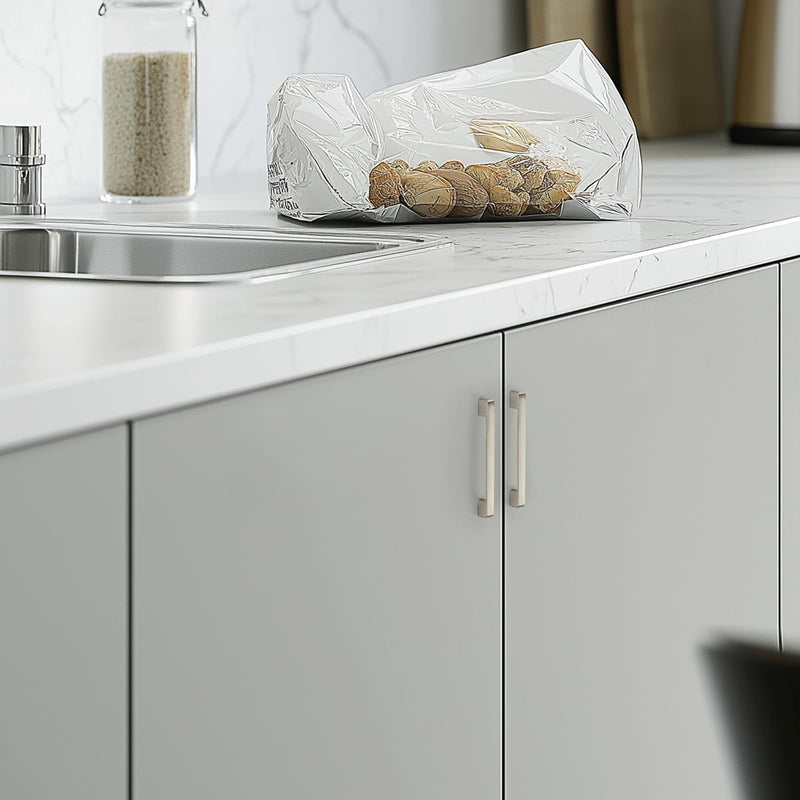 HOME EDIT Brushed Nickel Cabinet Pulls Drawer Pulls, 6-1/4 Inch, 12 Pack | Wide Base Shape, Smooth Pull Grip, Kitchen Cabinet Upgrade, For Drawers, Cabinets, Cupboards 6-1/4 Inch Hole Center