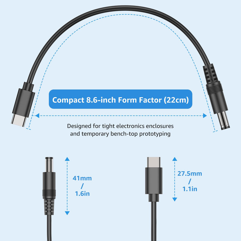 8.6" 20AWG DC 5.5x2.1mm Male to USB-C Male Power Cord, 4-Pack | For 5V USB-C powered devices, single-board computers, routers, mini desk fans, LED lamps, DIY electronics projects