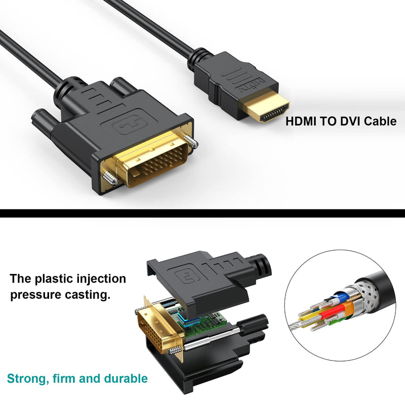 HDMI to DVI Cable 5-Pack, 6 Ft Bidirectional DVI-D to HDMI Male to Male High Speed Adapter Cable Support 1080P Full HD (5, Black)