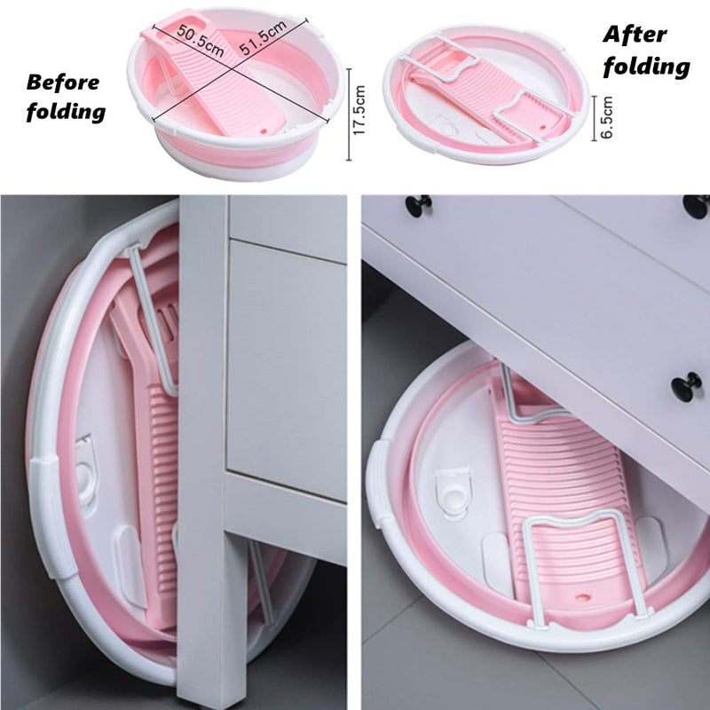 Fold Washboard Basin for Hand Washing Clothes,Non-Slip Washtub with Integrated Washboard for Hand Wash Laundry Household (Grey) Gray