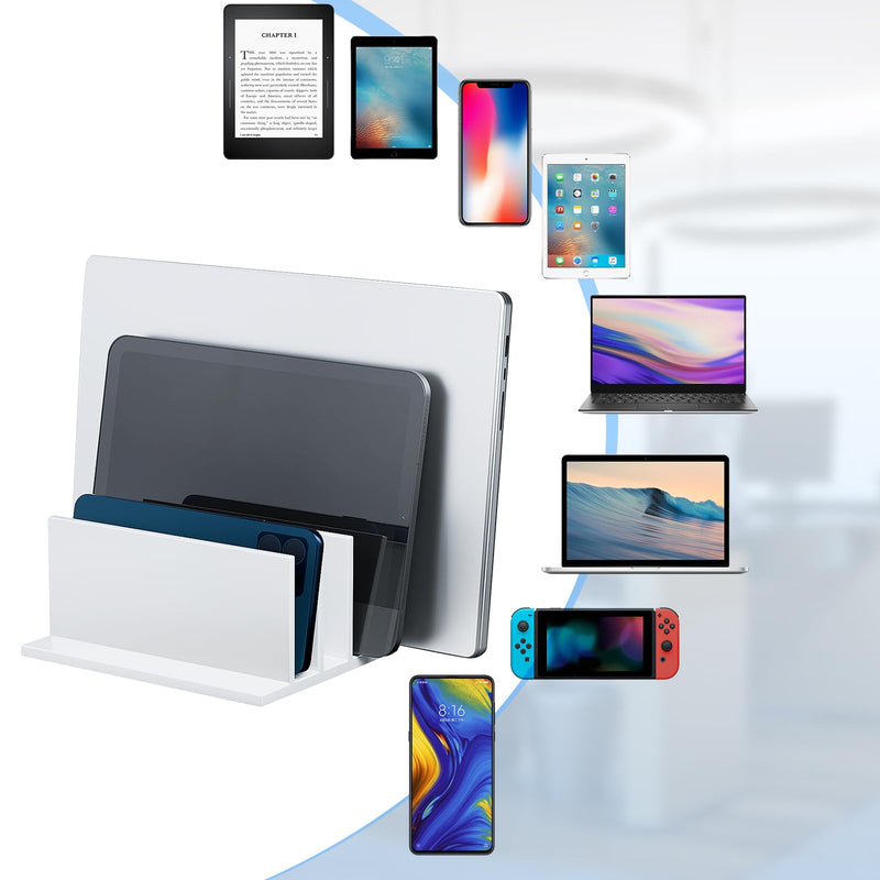 Frienda 4-Compartment Acrylic Vertical Laptop Stand, Can Accommodate with a Thickness of Less Than 2 cm, Fits Most Laptop(2 Pcs,White) White