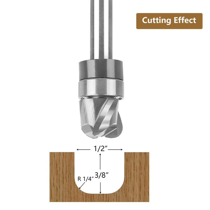 SpeTool Bowl and Tray Router Bit 1/4" Shank, 1/2" Dia 1/4" Radius 3/8" Height, 3-Flute Solid Carbide Pattern Flush Trim Router Bit, Round Nose for Wood Dish Bowl Carving 1/4"Radius 3/8"Height