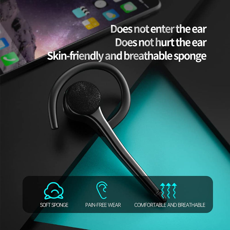 AYI Wireless Bluetooth Earpiece Headphone Dual Noise Cancelling Mic Painless Open-Ear Handsfree Headset Stereo Sound Left/Right Changeable Earhook Earphones for Driving/Business/Gym SM908 SINGLE EAR Black