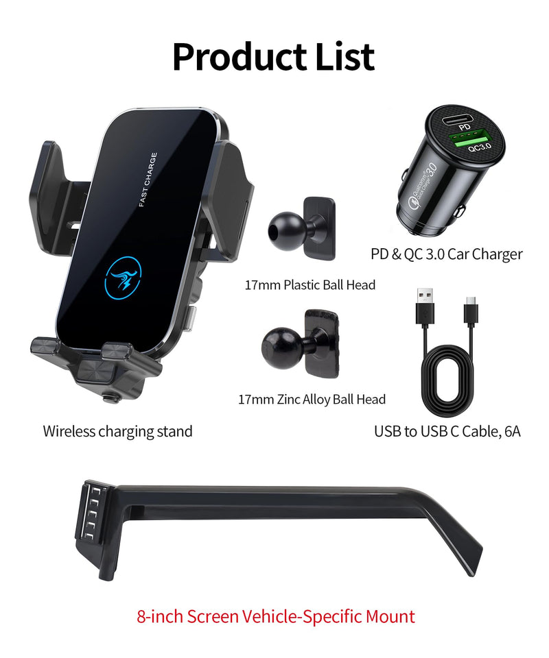 Wireless Charger Car Phone Mount for Toyota Highlander 2020-2026 8" Screen | Highlander Hybrid,Auto Clamp Cell Phone Mount Clip Accessories 15W Qi Fast Charging Stand Compatible with iPhone Android