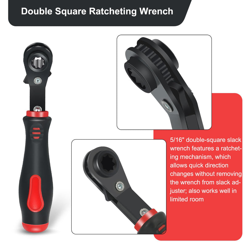 Automatic Slack Adjuster Tools, 5/16" Brake Adjustment Tool Ratcheting Wrench Air Brake System Adjustment Wrench Tools Set for Semi Truck Big Truck Trailers(2-Piece)
