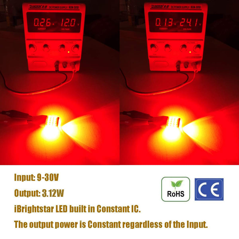 iBrightstar 912 921 LED Bulb for Tail 3rd High Mount Brake Lights High Power with Projector Error Free T15 906 922 W16W Bulbs, Brilliant Red