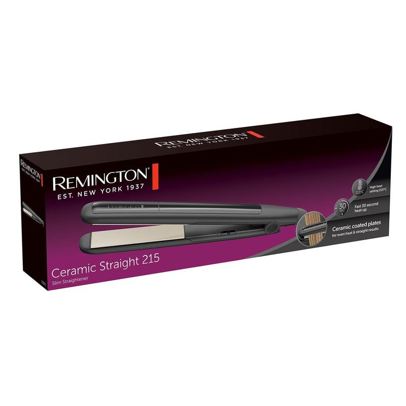 Remington Slim Hair Straightener with Ceramic coating - 110mm floating plates, 215°C, Fast 30 second heat up, Worldwide voltage for travel, Auto shut off, S1370