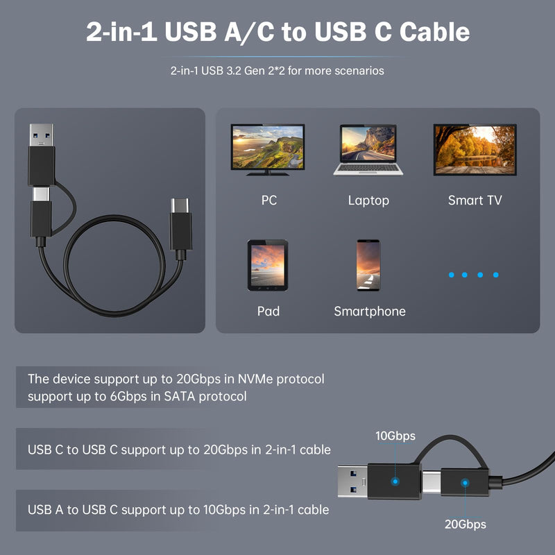 M.2 Duplicator Cloner Dual-Bay Offline USB C to NVME SATA Docking Station, M.2 Reader 20Gbps for Both (M Key, B+M Key) PCIE NGFF Dock, Size 22110 2280 2260 2242 2230 Enclosure - NN/SS RGB M.2 Duplicator Cloner Pilot NN/SS RGB [Plastic]