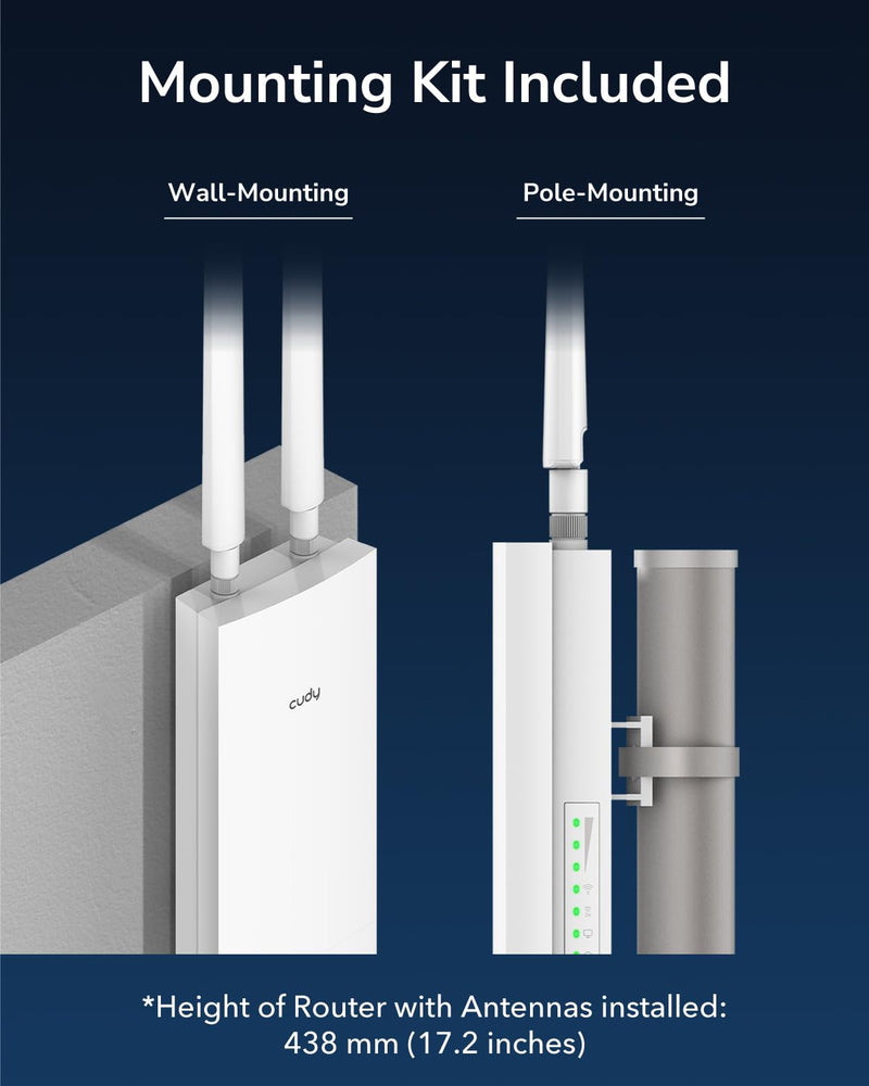 Cudy Outdoor AC1200 Gigabit Wireless Access Point, Outdoor WiFi Extender, IP65 Water Proof, Gigabit RJ45, Beamforming, MU-MIMO, PoE Adapter Included, AP1300-Outdoor