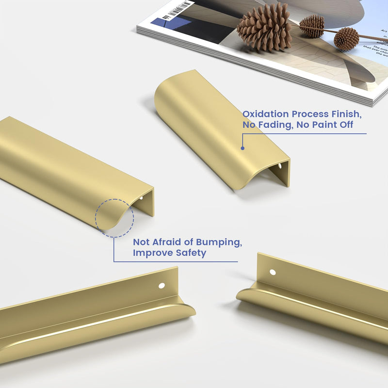 Peaha 20 Pack 2-1/2 Inch Gold Cabinet Handles Drawer Pulls Gold Kitchen Cabinet Handles Finger Pulls for Cabinets Edge Pull Flat Drawer Handle Kitchen Hardware Edge 2-1/2in(64mm) Hole Center