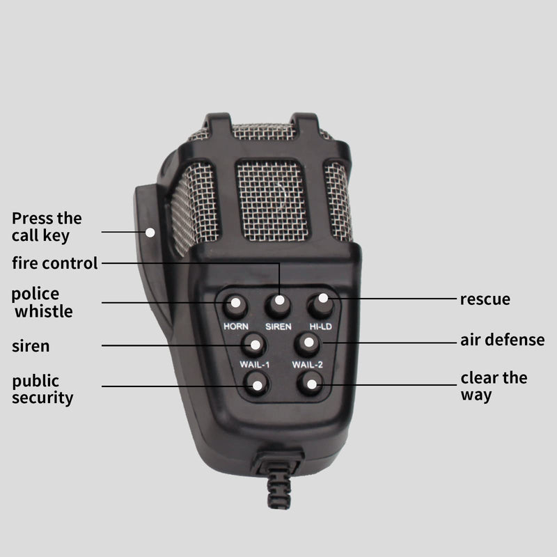 Car Siren 7 Tone PA System Vehicle Siren Horn Megaphone Speaker 12V 100W Emergency Sound Amplifier with Microphone Fire Ambulance Hooter Traffic Sound Black