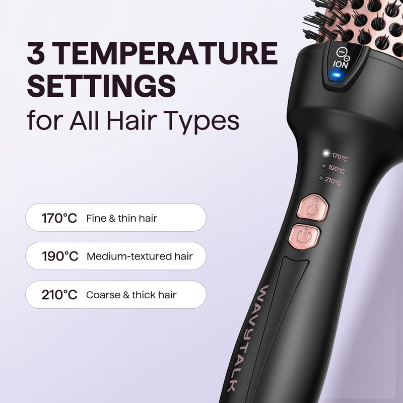 Wavytalk Thermal Brush 38mm Ionic Blowout Express Heated Hot Brush | Thermal Round Brush for Hair Styling, Heated Curling Iron Create Natural Curls, Dual Voltage and UK Plug, Rose Gold