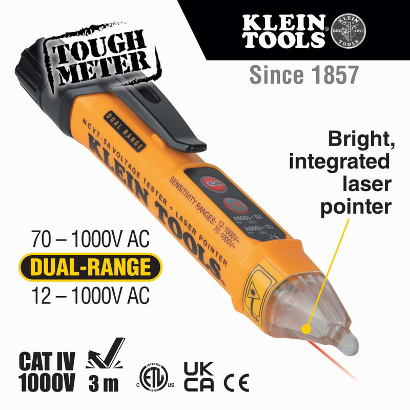 Klein Tools NCVT5KIT Electrical Test Kit, Dual-Range Non-Contact Voltage Tester with Laser Pointer and GFCI Receptacle Tester 2-piece Kit