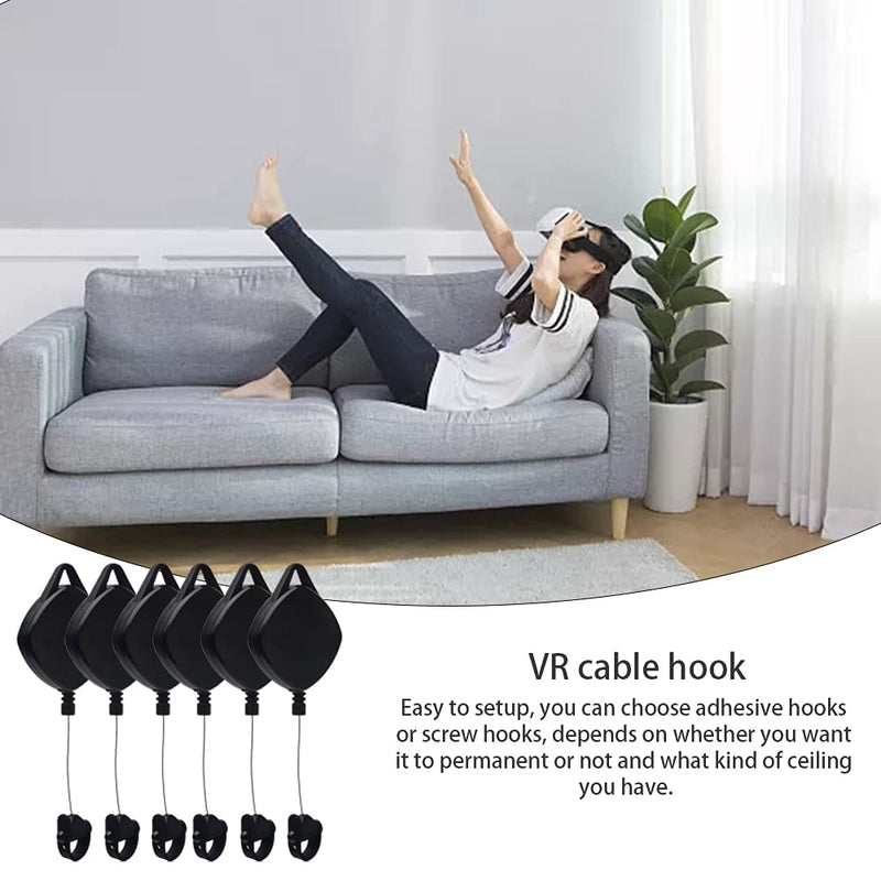 VR Cable Management, 3pcs Retractable Ceiling Pulley System, 360° Rotable VR Cable Hook, Noise-Free V R Accessories Cabl-e for Oculu-s/Rift S/Viv-e/Ps V-r