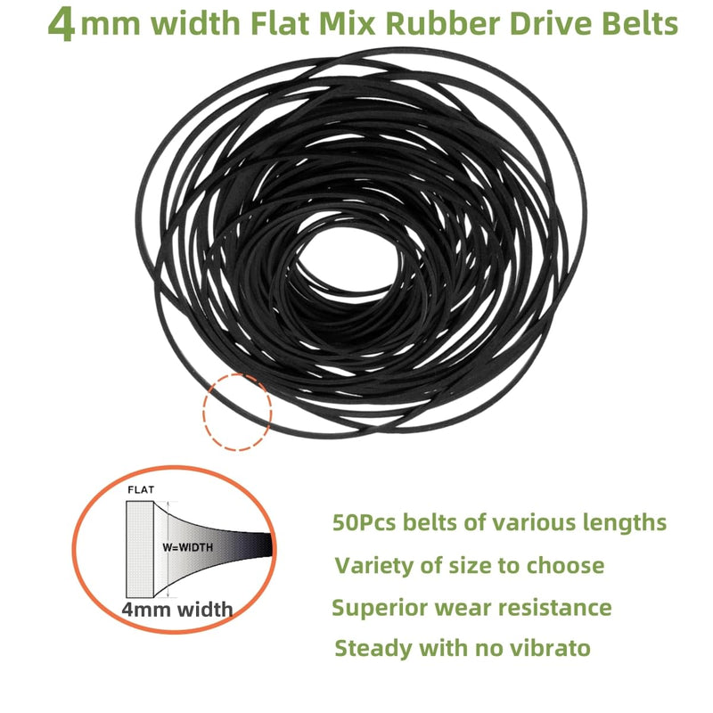 Sam&Johnny Rubber Belt DVD/CD Cassette Recorder Repair Maintenance, 4mm Width Flat Mixed Package 40-135mm Length Pulley Pully Belt Rubber Drive Belts(50/Pack)