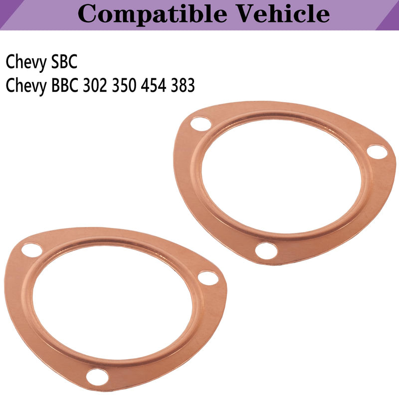 3 Bolt Header Gasket 3 Collector Gaskets Copper 350 Header Gasket Exhaust Flange Gasket For SBC BBC 302 454 383 Header Exhaust Collector Gasket,3inch Triangle Exhaust Gaskets 3" (3 Bolt Pattern) 2PCS