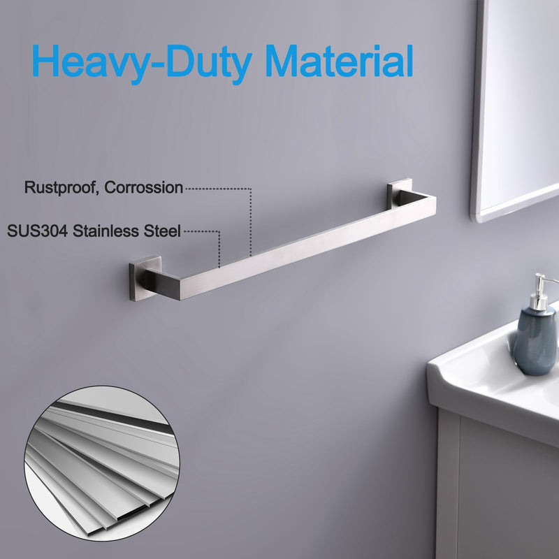 Bath Towel Bar, 16-Inch Towel Racks, Square Thicken Towel Holder, Wall Mounted Shower Towel Rail Hanger, Stainless Steel,Bathroom Accessories (Brushed Nickel, 1 Pack) Brushed Nickel