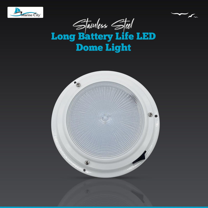 MARINE CITY LED Dome Light, 304 Powder-Coated Stainless Steel, Long Battery Life,5-1/2 inches, 12V, Warm White Light, Ideal for Boats, Yachts, and RVs