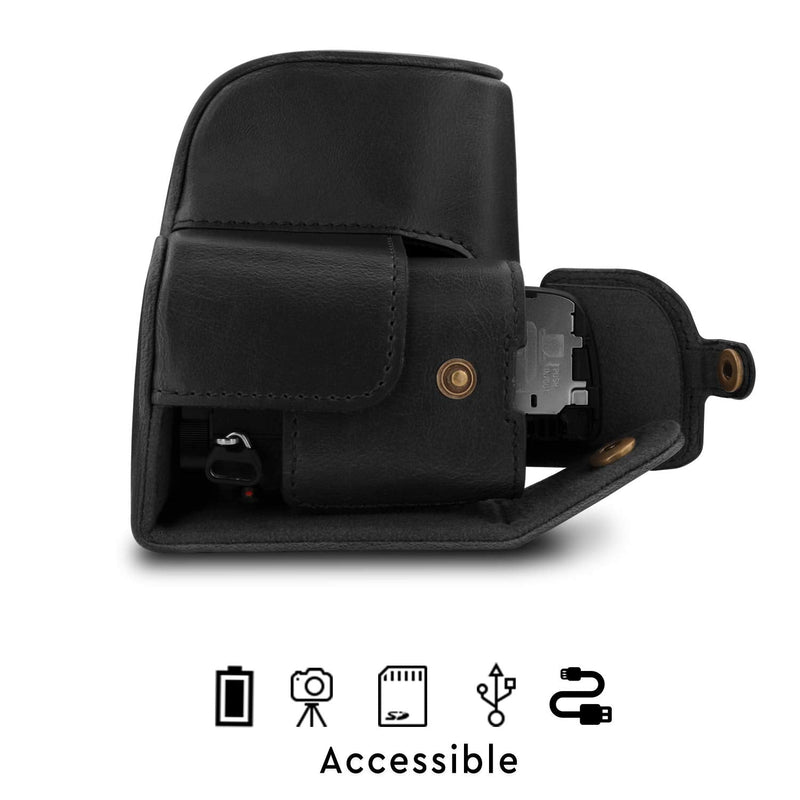 MegaGear MG1651 Ever Ready Leather Camera Case Compatible with Sony Alpha A6400 (16-50mm) - Black Sony Alpha A6400 (16-50mm)