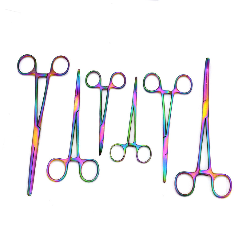 Ultimate Rainbow Hemostat Set, 6 Piece Ideal for Hobby Tools, Electronics, Fishing and Taxidermy