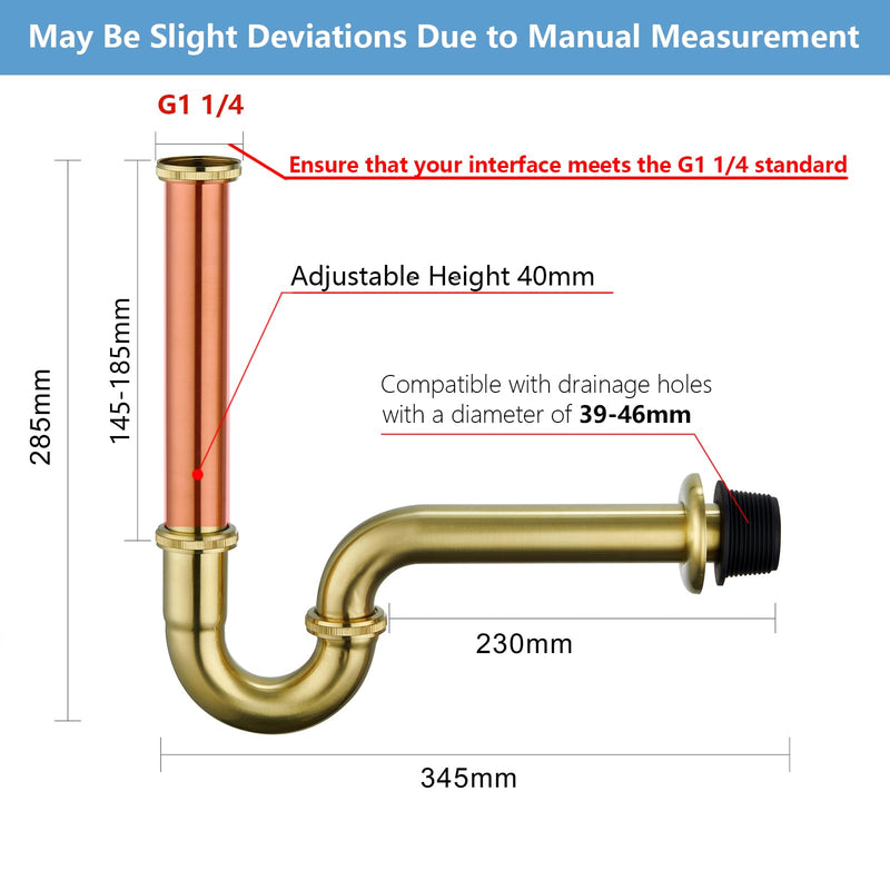 Brass P Trap Bathroom Sink : 1 1/4 Sink Trap with Adjustable Height - Brushed Gold Bottle P-Trap with Slip Joint Extension Tube - U-Shape Basin Sink Plumbing/Pipe Replacement Kit