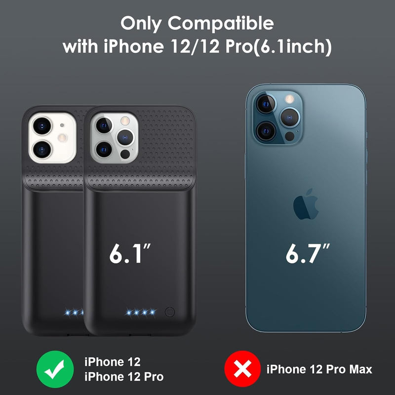 Battery Case for iPhone 12/12 Pro, 10800mAh High Capacity Protective Extended Charger Cover, Ultra-Slim Portable Charging case for iPhone 12/12 Pro Battery Pack (6.1 inch) (Black) Black