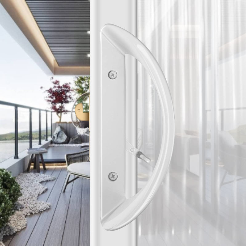 Sliding Door Lock with Mortise Lock (No Key), Patio Sliding Door Handle Reversible Design, Sliding Glass Door Lock Fits 3-15/16" Hole Spacing White