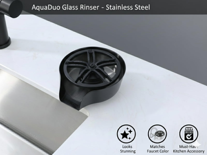 AquaDuo Glass Rinser and Kitchen Sink Sprayer Combo, Stainless Steel Cup Washer, Cup Cleaner, Bottle Washer, Glass Cleaner, Bar Sink Attachment, Pull Out Sprayer (Matte Black (Stainless Steel)) Matte Black (Stainless Steel)
