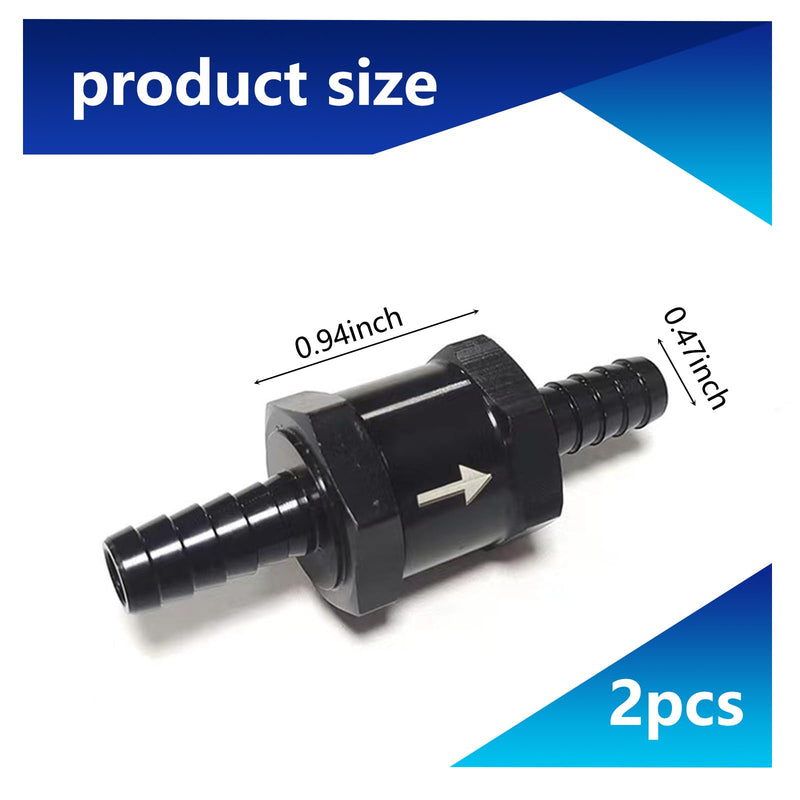 2 PCS Car Fuel One-way Check Valve, 12mm/0.47" Alloy Low Pressure Fuel System with Directional Mark Check Valve, Modification Replacement Parts, Compatible with Most Car Models (Black) 2 PCS #12mm Black