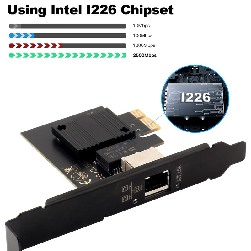 PCIe Gigabit Network Card (for Intel I226) to RJ45 2.5GB Ethernet Network Adapter 2500Mbps NIC LAN Desktop WiFi Card Support Mac OS Window PC