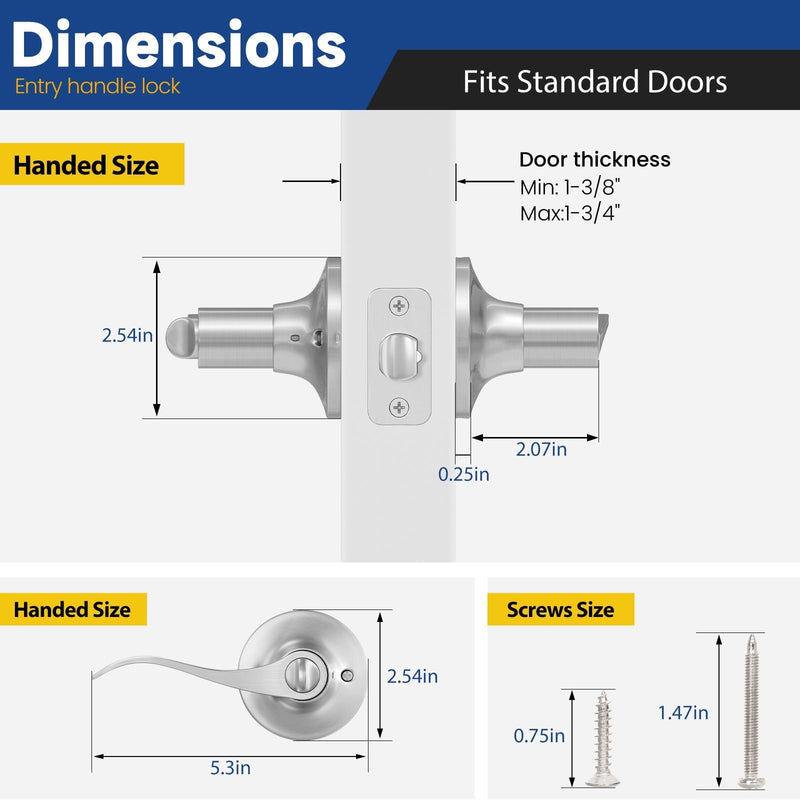 Keyed Entry Door Lever, Door Handle with Lock and Key, Exterior ＆ Interior Door Handle for Bedroom, Wave Style Lever Satin Nickel, Reversible for Left/Right 1 Pack