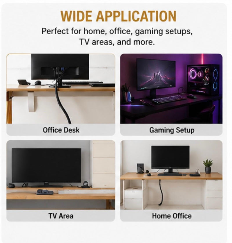 Cord Protector Cable Sleeve (10ft) with Adhesive Cable Holders, Expandable Cord Organizer & Wire Management Sleeve for TV, Computer, Home Office & Gaming Desk