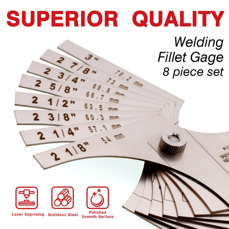 WeldingStop Welding Gauge Weld Fillet Leg Length Gage 2''1/8-3'' Inch Laser Carving Stainless Steel 8 pcs 2''1/8-3''