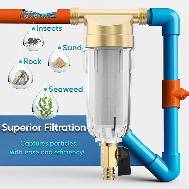 40 Micron 3/4" Sediment Filter, Filters For Well Water,Sediment Water Filter,Spin Down Whole House for Water,Washing Machine Filter Free