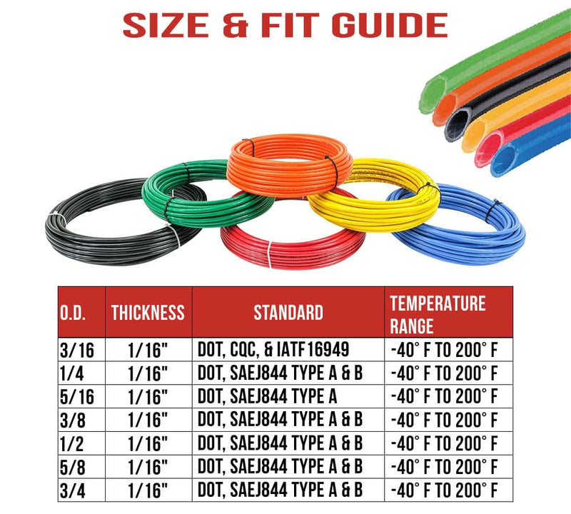 Mytee Products 1/4" OD x 50' Black SAE J844 Nylon Air Brake Tubing DOT Approved | Pneumatic Nylon Air Line Hose for Air Brake System 50 Feet 1 - Pack