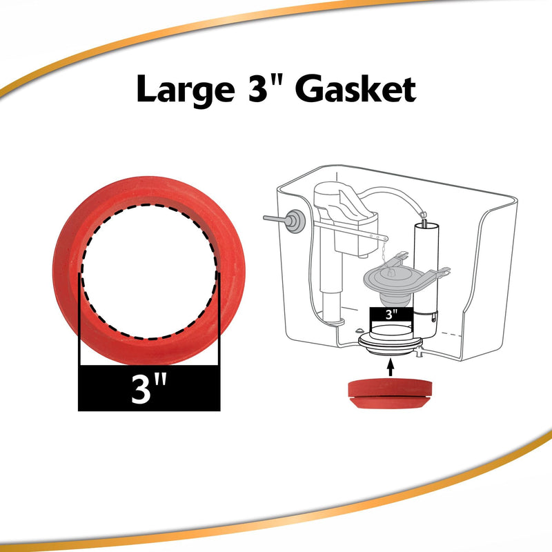 Korky 481BP Universal Toilet Tank To Bowl Gasket & Hardware Kit - Fits Most 3-Inch, 2-Piece Toilet Tanks - Made in USA , Red , Large (3") Large (3") Gasket + Hardware