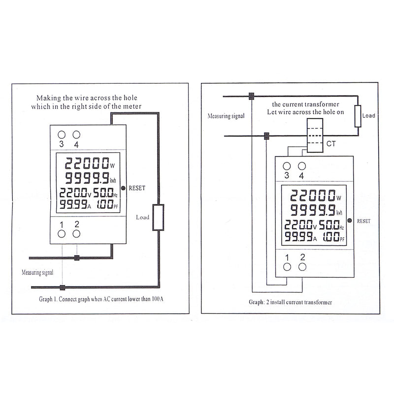 Electricity Single Phase Energy Meter Tester Electricity Usage Monitor AC 110V 40V-300V 100A Ampermeter Power Voltmeter Ammeter Voltage Amps Watt Kwh Frequency Power Factor Multimeter - External CT AC 40V-300V
