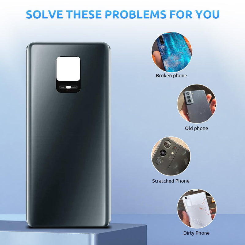 Back Glass Replacement for Xiaomi Redmi Note 9 Pro Back Cover Rear Housing Repair Tool Kit Genuine Rear Glass (White) White
