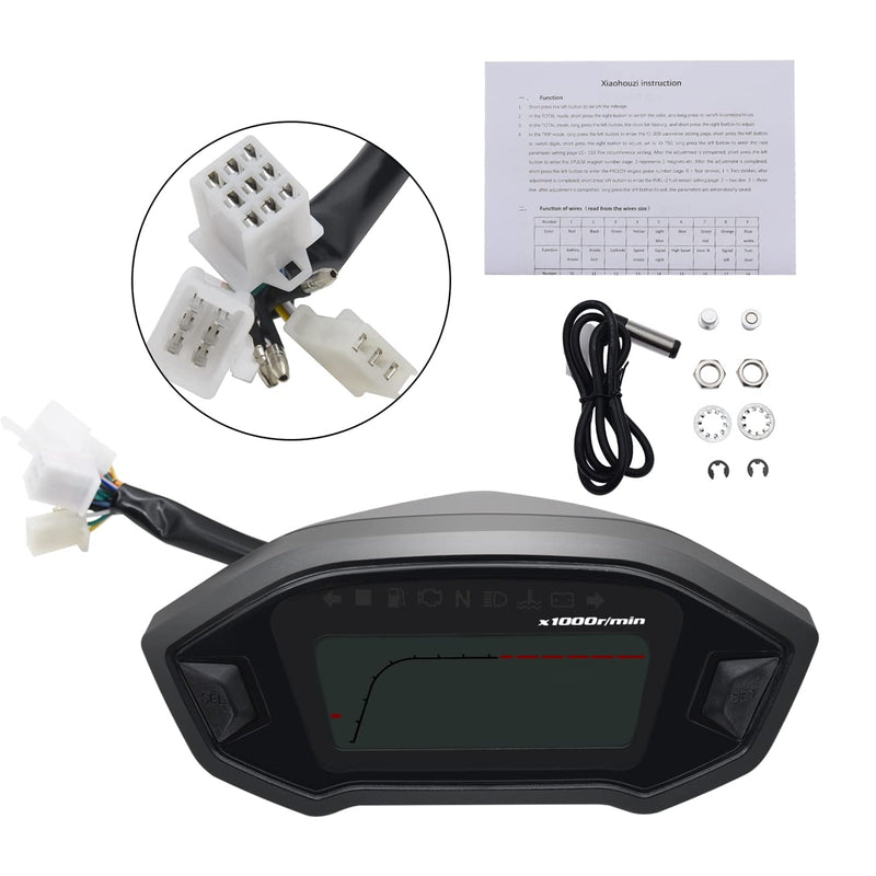 KAOLALI Motorcycle Speedometer Tachometer Universal 13000rpm LCD Digital Odometer Gauge Adjustable 7 Colors for 2,4 Cylinders