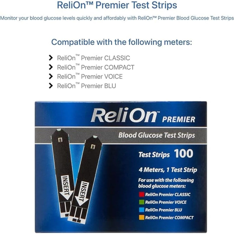 Premier Blood Glucose Test Strips | Blood Glucose Test Strips | Test Strips for Diabetes | Blood Sugar Test Strips | Diabetic Test Strips | Premier Test Strips 100 Count