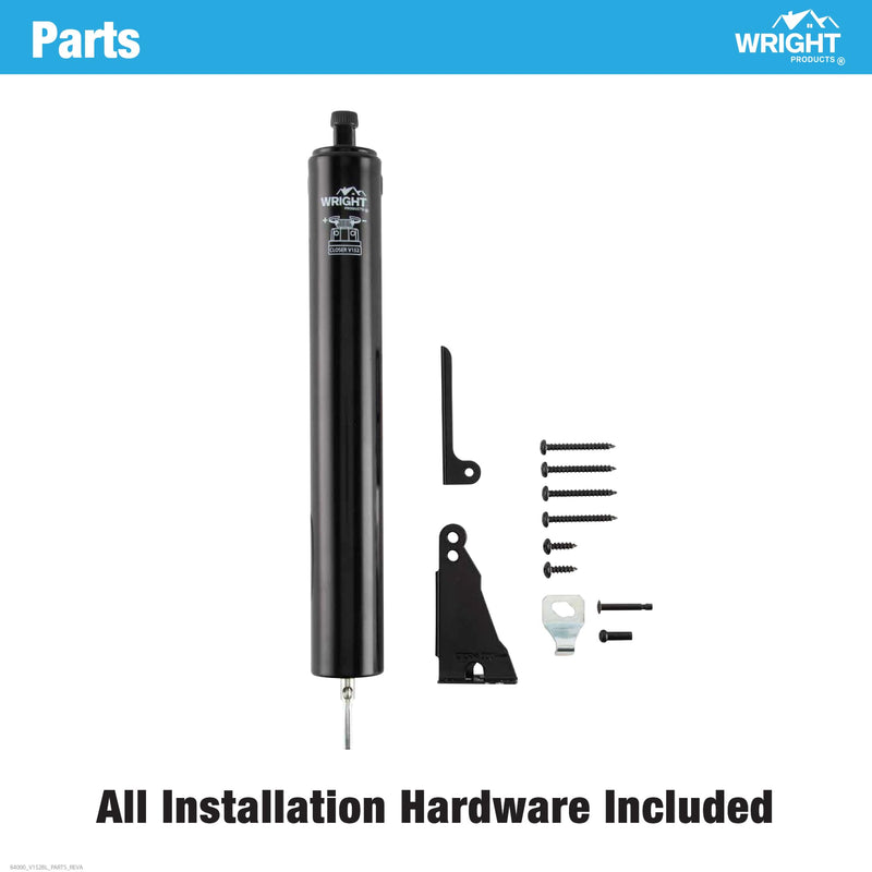 Wright Products Heavy-Duty Pneumatic Storm Door Closer – Durable, Adjustable, Quiet-Closing with Hold-Open Feature (Modern, Black) Modern