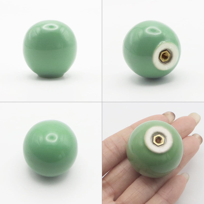 20 Pack Green Dresser Knobs 1.3" Ceramic Cabinet Knobs Cute Colorful Single Hole Pulls for Drawer 33mm Round Cupboard Handles for Children's Room Kitchen Wardrobe Cabinet Bathroom 20
