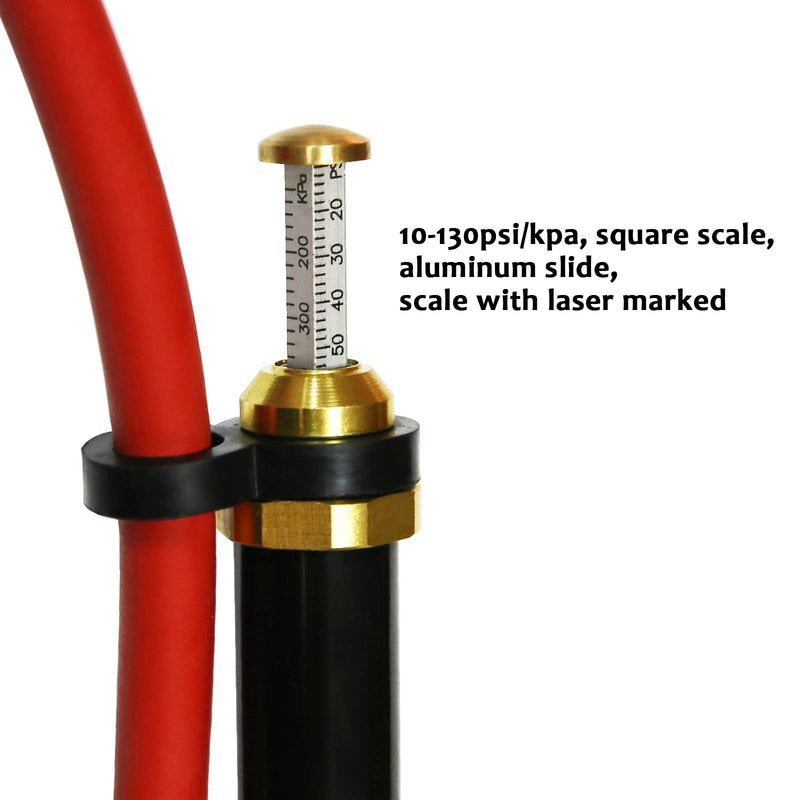 MEASUREMAN Heavy Duty Bayonet Style Tire Inflator, Aluminum Body, 20" Red Hose, Clip On Air Chuck, Aluminum Slide, Range 10-130psi/kpa Heavy Duty Tire Inflator