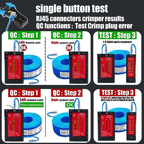 Network Cable Tester, Ethernet Tester, Cable Mapper, Continuity Tester Red